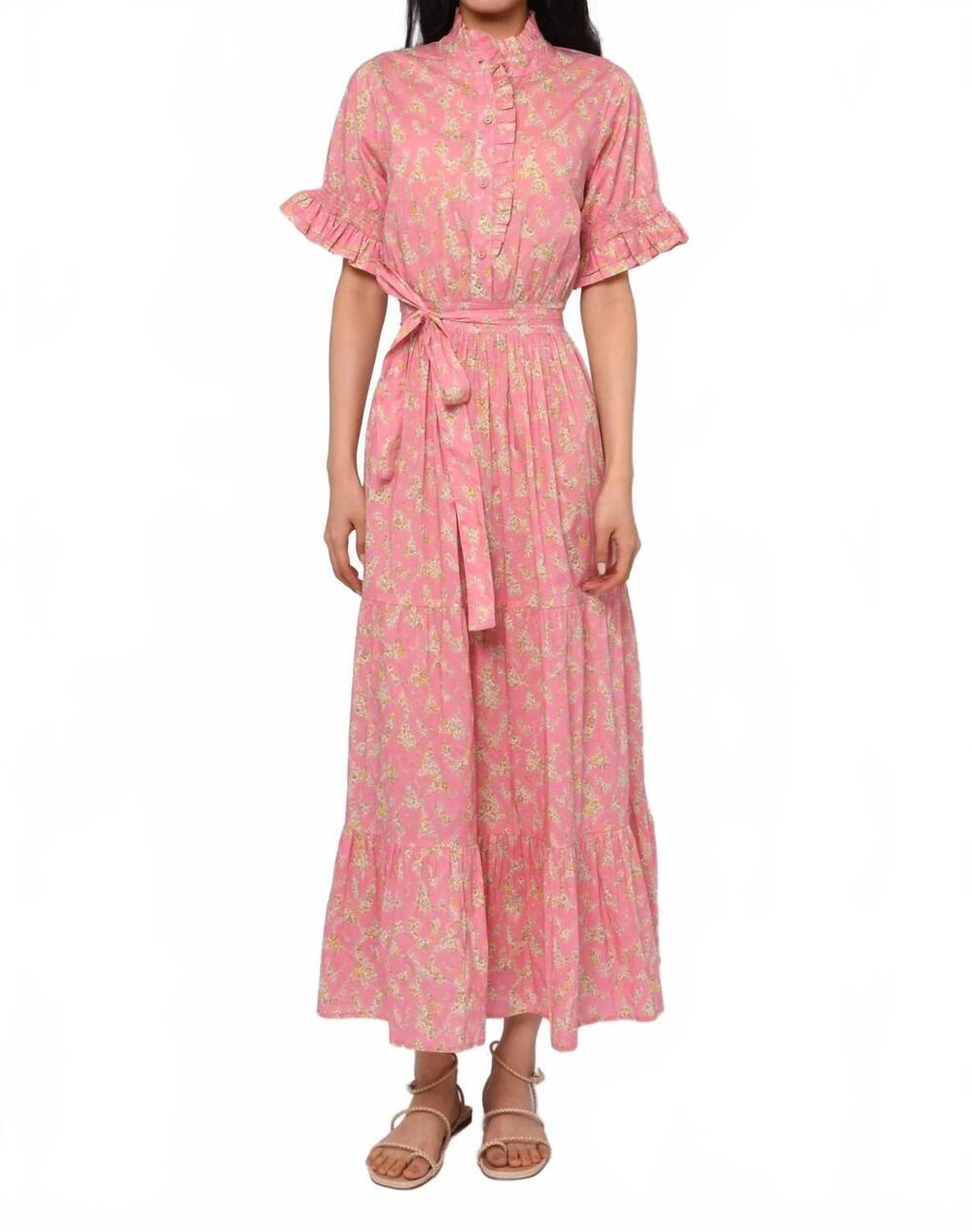 NEW LOVE THE LABEL emma midi dress in pink love emma & georgina liberty print